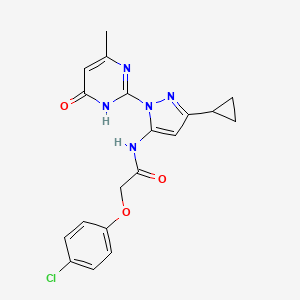 molecular formula C19H18ClN5O3 B2785150 2-(4-chlorophenoxy)-N-(3-cyclopropyl-1-(4-methyl-6-oxo-1,6-dihydropyrimidin-2-yl)-1H-pyrazol-5-yl)acetamide CAS No. 1203176-73-1