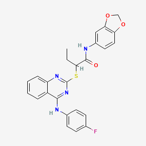 molecular formula C25H21FN4O3S B2785155 N-(1,3-苯并二氧杂环戊-5-基)-2-[4-(4-氟苯氨基)喹唑啉-2-基]硫基丁酰胺 CAS No. 422533-82-2