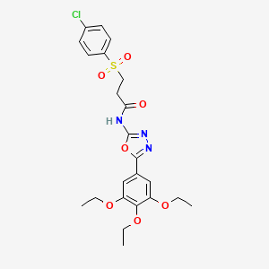 molecular formula C23H26ClN3O7S B2785159 3-((4-氯苯基)磺酰)-N-(5-(3,4,5-三乙氧基苯基)-1,3,4-噁二唑-2-基)丙酰胺 CAS No. 922836-24-6
