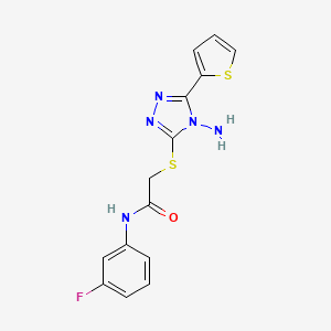 molecular formula C14H12FN5OS2 B2785172 2-{[4-amino-5-(thiophen-2-yl)-4H-1,2,4-triazol-3-yl]sulfanyl}-N-(3-fluorophenyl)acetamide CAS No. 886926-96-1