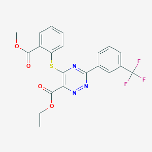 B2785186 Ethyl 5-{[2-(methoxycarbonyl)phenyl]sulfanyl}-3-[3-(trifluoromethyl)phenyl]-1,2,4-triazine-6-carboxylate CAS No. 338957-59-8