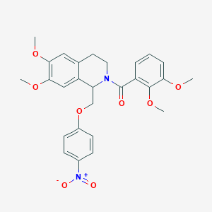 molecular formula C27H28N2O8 B2785201 (6,7-dimethoxy-1-((4-nitrophenoxy)methyl)-3,4-dihydroisoquinolin-2(1H)-yl)(2,3-dimethoxyphenyl)methanone CAS No. 449765-95-1