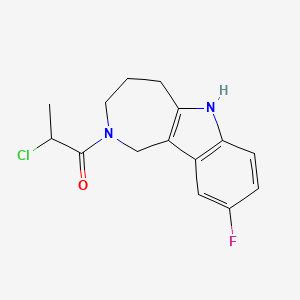 molecular formula C15H16ClFN2O B2785219 2-Chloro-1-(9-fluoro-3,4,5,6-tetrahydro-1H-azepino[4,3-b]indol-2-yl)propan-1-one CAS No. 2411292-87-8