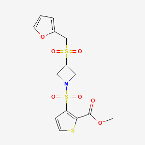 molecular formula C14H15NO7S3 B2785222 Methyl 3-((3-((furan-2-ylmethyl)sulfonyl)azetidin-1-yl)sulfonyl)thiophene-2-carboxylate CAS No. 1797317-54-4