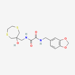 molecular formula C16H20N2O5S2 B2785250 N-(1,3-Benzodioxol-5-ylmethyl)-N'-[(6-hydroxy-1,4-dithiepan-6-yl)methyl]oxamide CAS No. 2415587-16-3