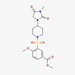 molecular formula C18H23N3O7S B2785261 Methyl 4-methoxy-3-((4-(3-methyl-2,4-dioxoimidazolidin-1-yl)piperidin-1-yl)sulfonyl)benzoate CAS No. 2177366-23-1