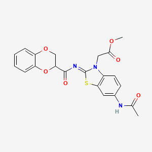 molecular formula C21H19N3O6S B2785269 (Z)-methyl 2-(6-acetamido-2-((2,3-dihydrobenzo[b][1,4]dioxine-2-carbonyl)imino)benzo[d]thiazol-3(2H)-yl)acetate CAS No. 865199-55-9