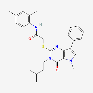 molecular formula C28H32N4O2S B2785296 N-(2,4-dimethylphenyl)-2-((3-isopentyl-5-methyl-4-oxo-7-phenyl-4,5-dihydro-3H-pyrrolo[3,2-d]pyrimidin-2-yl)thio)acetamide CAS No. 1115338-57-2