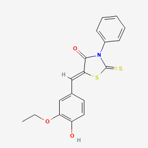 molecular formula C18H15NO3S2 B2785300 (Z)-5-(3-ethoxy-4-hydroxybenzylidene)-3-phenyl-2-thioxothiazolidin-4-one CAS No. 300826-95-3