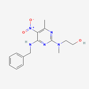 molecular formula C15H19N5O3 B2785357 2-((4-(Benzylamino)-6-methyl-5-nitropyrimidin-2-yl)(methyl)amino)ethanol CAS No. 1257553-36-8