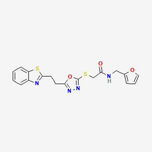 molecular formula C18H16N4O3S2 B2785362 2-((5-(2-(benzo[d]thiazol-2-yl)ethyl)-1,3,4-oxadiazol-2-yl)thio)-N-(furan-2-ylmethyl)acetamide CAS No. 1251559-84-8