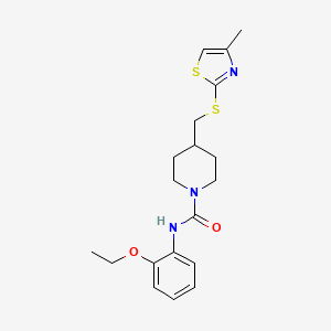 molecular formula C19H25N3O2S2 B2785367 N-(2-ethoxyphenyl)-4-(((4-methylthiazol-2-yl)thio)methyl)piperidine-1-carboxamide CAS No. 1421462-69-2