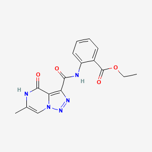 molecular formula C16H15N5O4 B2785372 Ethyl 2-(6-methyl-4-oxo-4,5-dihydro-[1,2,3]triazolo[1,5-a]pyrazine-3-carboxamido)benzoate CAS No. 1396855-47-2