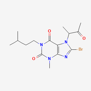 molecular formula C15H21BrN4O3 B2785374 8-bromo-1-isopentyl-3-methyl-7-(3-oxobutan-2-yl)-1H-purine-2,6(3H,7H)-dione CAS No. 946260-94-2