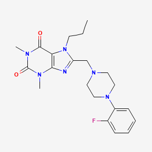 molecular formula C21H27FN6O2 B2785377 8-{[4-(2-fluorophenyl)piperazin-1-yl]methyl}-1,3-dimethyl-7-propyl-3,7-dihydro-1H-purine-2,6-dione CAS No. 851937-52-5