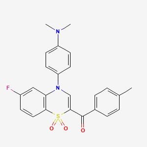 molecular formula C24H21FN2O3S B2785387 {4-[4-(dimethylamino)phenyl]-6-fluoro-1,1-dioxido-4H-1,4-benzothiazin-2-yl}(4-methylphenyl)methanone CAS No. 1114656-04-0