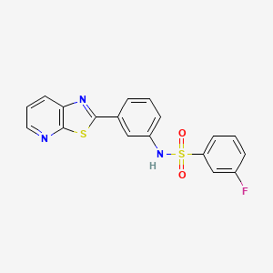 molecular formula C18H12FN3O2S2 B2785392 3-fluoro-N-(3-(thiazolo[5,4-b]pyridin-2-yl)phenyl)benzenesulfonamide CAS No. 863594-81-4