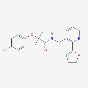 molecular formula C20H19ClN2O3 B2785430 2-(4-chlorophenoxy)-N-((2-(furan-2-yl)pyridin-3-yl)methyl)-2-methylpropanamide CAS No. 2034268-43-2