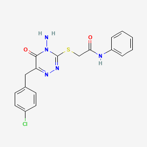 molecular formula C18H16ClN5O2S B2785432 2-[[4-amino-6-[(4-chlorophenyl)methyl]-5-oxo-1,2,4-triazin-3-yl]sulfanyl]-N-phenylacetamide CAS No. 886957-60-4