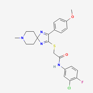 molecular formula C23H24ClFN4O2S B2785442 N-(3-chloro-4-fluorophenyl)-2-((3-(4-methoxyphenyl)-8-methyl-1,4,8-triazaspiro[4.5]deca-1,3-dien-2-yl)thio)acetamide CAS No. 1215735-96-8