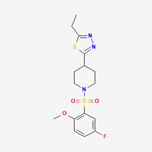 molecular formula C16H20FN3O3S2 B2785444 2-Ethyl-5-(1-((5-fluoro-2-methoxyphenyl)sulfonyl)piperidin-4-yl)-1,3,4-thiadiazole CAS No. 1105208-34-1