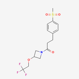 molecular formula C15H18F3NO4S B2785455 3-(4-(Methylsulfonyl)phenyl)-1-(3-(2,2,2-trifluoroethoxy)azetidin-1-yl)propan-1-one CAS No. 2034542-91-9