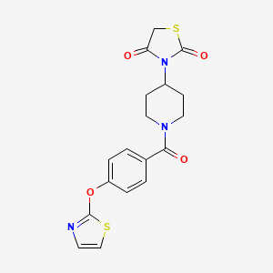 molecular formula C18H17N3O4S2 B2785456 3-(1-(4-(Thiazol-2-yloxy)benzoyl)piperidin-4-yl)thiazolidine-2,4-dione CAS No. 2034526-03-7