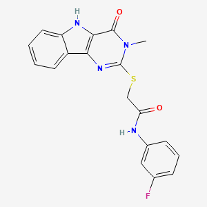 molecular formula C19H15FN4O2S B2785475 N-(3-fluorophenyl)-2-[(3-methyl-4-oxo-5H-pyrimido[5,4-b]indol-2-yl)sulfanyl]acetamide CAS No. 537668-11-4