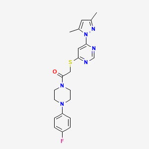 molecular formula C21H23FN6OS B2785483 2-((6-(3,5-dimethyl-1H-pyrazol-1-yl)pyrimidin-4-yl)thio)-1-(4-(4-fluorophenyl)piperazin-1-yl)ethanone CAS No. 1251680-92-8