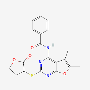 molecular formula C19H17N3O4S B2785497 N-{5,6-dimethyl-2-[(2-oxotetrahydrofuran-3-yl)sulfanyl]furo[2,3-d]pyrimidin-4-yl}benzamide CAS No. 497082-01-6