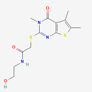 molecular formula C13H17N3O3S2 B2785548 N-(2-hydroxyethyl)-2-(3,5,6-trimethyl-4-oxothieno[2,3-d]pyrimidin-2-yl)sulfanylacetamide CAS No. 328018-00-4