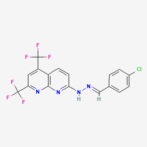 molecular formula C17H9ClF6N4 B2785554 4-chlorobenzenecarbaldehyde N-[5,7-bis(trifluoromethyl)[1,8]naphthyridin-2-yl]hydrazone CAS No. 338773-23-2