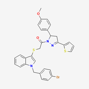 molecular formula C31H26BrN3O2S2 B2785558 2-((1-(4-bromobenzyl)-1H-indol-3-yl)thio)-1-(5-(4-methoxyphenyl)-3-(thiophen-2-yl)-4,5-dihydro-1H-pyrazol-1-yl)ethanone CAS No. 681274-54-4