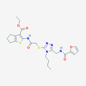 molecular formula C24H29N5O5S2 B2785562 ethyl 2-[[2-[[4-butyl-5-[(furan-2-carbonylamino)methyl]-1,2,4-triazol-3-yl]sulfanyl]acetyl]amino]-5,6-dihydro-4H-cyclopenta[b]thiophene-3-carboxylate CAS No. 393806-41-2