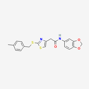 molecular formula C20H18N2O3S2 B2785565 N-(benzo[d][1,3]dioxol-5-yl)-2-(2-((4-methylbenzyl)thio)thiazol-4-yl)acetamide CAS No. 941984-91-4