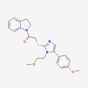 molecular formula C23H25N3O3S B2785575 1-(indolin-1-yl)-2-((1-(2-methoxyethyl)-5-(4-methoxyphenyl)-1H-imidazol-2-yl)thio)ethanone CAS No. 1207004-74-7