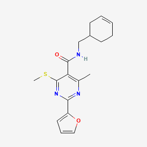 molecular formula C18H21N3O2S B2785589 N-[(cyclohex-3-en-1-yl)methyl]-2-(furan-2-yl)-4-methyl-6-(methylsulfanyl)pyrimidine-5-carboxamide CAS No. 1424486-46-3