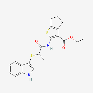 molecular formula C21H22N2O3S2 B2785600 ethyl 2-[2-(1H-indol-3-ylsulfanyl)propanoylamino]-5,6-dihydro-4H-cyclopenta[b]thiophene-3-carboxylate CAS No. 450352-17-7