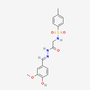 molecular formula C17H19N3O5S B2785606 (E)-N-(2-(2-(4-hydroxy-3-methoxybenzylidene)hydrazinyl)-2-oxoethyl)-4-methylbenzenesulfonamide CAS No. 443977-89-7