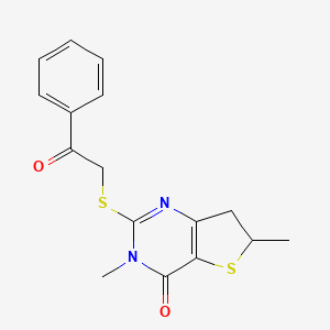 molecular formula C16H16N2O2S2 B2785633 3,6-dimethyl-2-((2-oxo-2-phenylethyl)thio)-6,7-dihydrothieno[3,2-d]pyrimidin-4(3H)-one CAS No. 702665-83-6