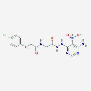molecular formula C14H14ClN7O5 B2785651 N-(2-(2-(6-amino-5-nitropyrimidin-4-yl)hydrazinyl)-2-oxoethyl)-2-(4-chlorophenoxy)acetamide CAS No. 450346-25-5