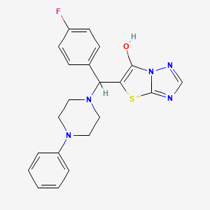 molecular formula C21H20FN5OS B2785658 5-((4-Fluorophenyl)(4-phenylpiperazin-1-yl)methyl)thiazolo[3,2-b][1,2,4]triazol-6-ol CAS No. 868220-21-7