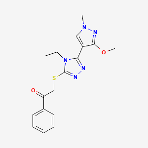molecular formula C17H19N5O2S B2785663 2-((4-ethyl-5-(3-methoxy-1-methyl-1H-pyrazol-4-yl)-4H-1,2,4-triazol-3-yl)thio)-1-phenylethanone CAS No. 1014094-17-7