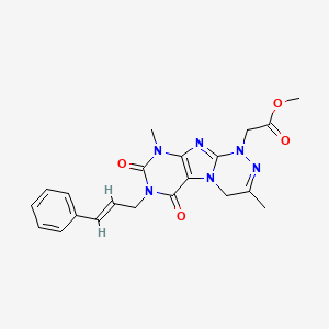 molecular formula C21H22N6O4 B2785669 (E)-methyl 2-(7-cinnamyl-3,9-dimethyl-6,8-dioxo-6,7,8,9-tetrahydro-[1,2,4]triazino[3,4-f]purin-1(4H)-yl)acetate CAS No. 929852-73-3