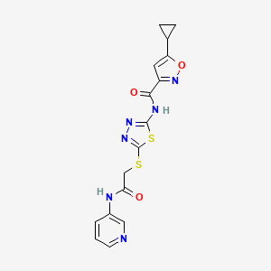 molecular formula C16H14N6O3S2 B2785676 5-cyclopropyl-N-(5-((2-oxo-2-(pyridin-3-ylamino)ethyl)thio)-1,3,4-thiadiazol-2-yl)isoxazole-3-carboxamide CAS No. 1351661-61-4