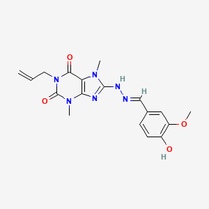 molecular formula C18H20N6O4 B2785678 (E)-1-allyl-8-(2-(4-hydroxy-3-methoxybenzylidene)hydrazinyl)-3,7-dimethyl-1H-purine-2,6(3H,7H)-dione CAS No. 887200-69-3
