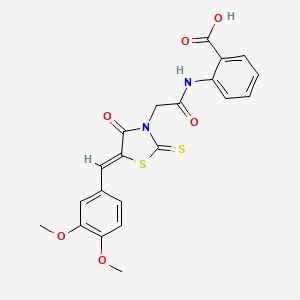 molecular formula C21H18N2O6S2 B2785680 (Z)-2-(2-(5-(3,4-dimethoxybenzylidene)-4-oxo-2-thioxothiazolidin-3-yl)acetamido)benzoic acid CAS No. 681832-44-0