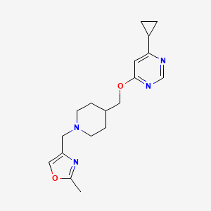 molecular formula C18H24N4O2 B2785681 4-((4-(((6-Cyclopropylpyrimidin-4-yl)oxy)methyl)piperidin-1-yl)methyl)-2-methyloxazole CAS No. 2309551-49-1