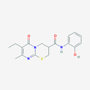 molecular formula C17H19N3O3S B2785684 7-ethyl-N-(2-hydroxyphenyl)-8-methyl-6-oxo-2,3,4,6-tetrahydropyrimido[2,1-b][1,3]thiazine-3-carboxamide CAS No. 1421476-18-7