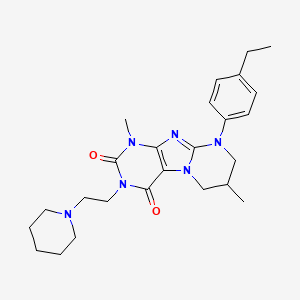 molecular formula C25H34N6O2 B2785687 9-(4-ethylphenyl)-1,7-dimethyl-3-(2-piperidin-1-ylethyl)-7,8-dihydro-6H-purino[7,8-a]pyrimidine-2,4-dione CAS No. 844663-88-3